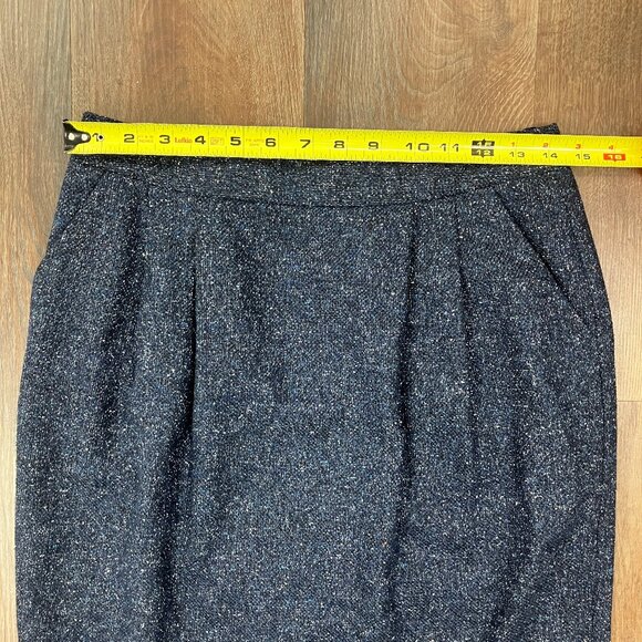 Lafayette 148 Skirt 2 Small Navy Blue Tweed Pencil Pleated Pockets High Waisted - Picture 6 of 11